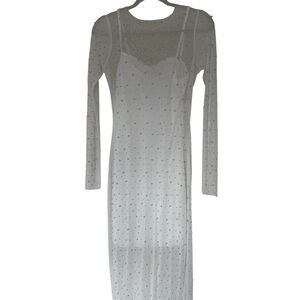 Sincerely Jules Silver Long Sleeve Sweetheart Slip Dress